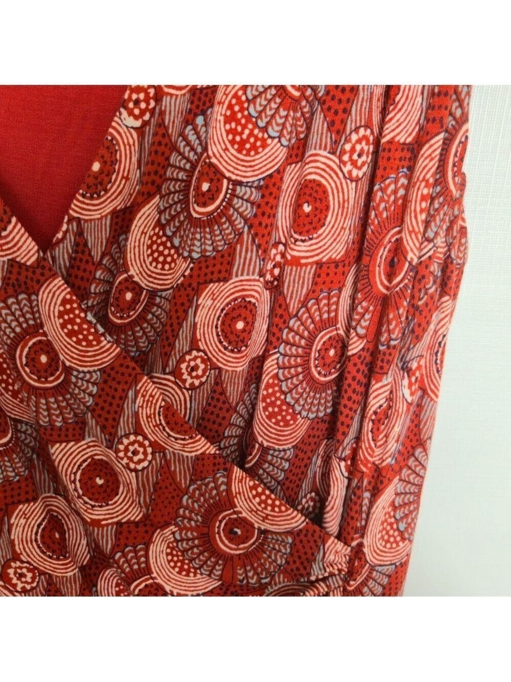 MAEVE (Anthropologie) Yvette Ruched Dress Women Geometric Design Rust Sz Large - Picture 5 of 13